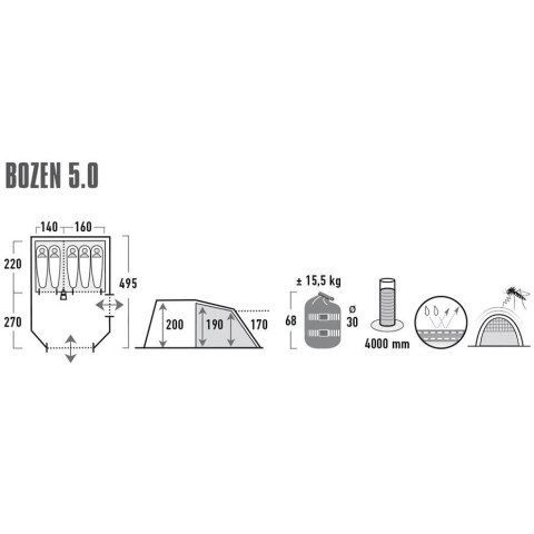 Namiot rodzinny High Peak Bozen 5.0 szaro-zielony 11836 High Peak