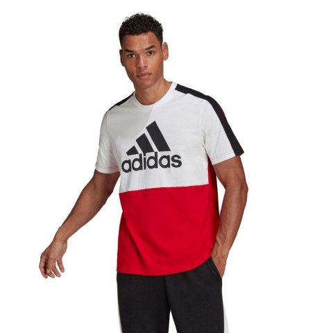 Koszulka męska adidas Essentials Colorblock Single Jersey Tee biało-czerwona HE4330 Adidas