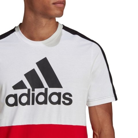 Koszulka męska adidas Essentials Colorblock Single Jersey Tee biało-czerwona HE4330 Adidas