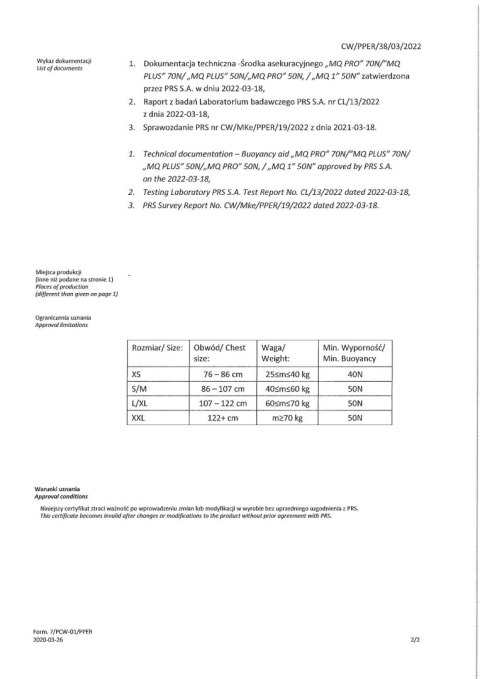 Kamizelka Aquarius Asekuracyjna MQ Pro czerwona AQUARIUS