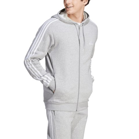 Bluza męska adidas Essentials Fleece 3-Stripes Full-Zip szara IJ6479 Adidas