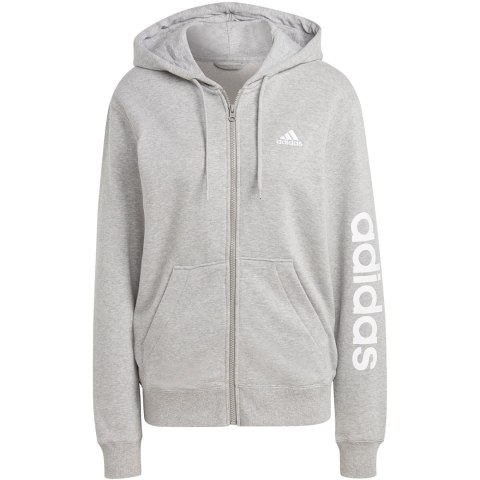 Bluza damska adidas Essentials Linear Full-Zip French Terry Hoodie szara IC6866 Adidas