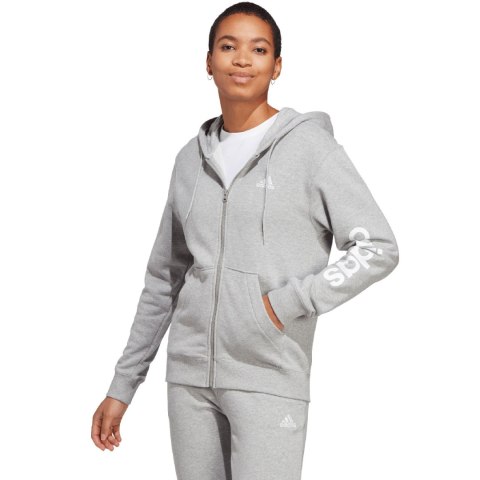 Bluza damska adidas Essentials Linear Full-Zip French Terry Hoodie szara IC6866 Adidas
