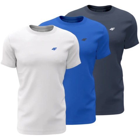 Koszulka męska 4F M1895 3pak granatowa, niebieska, biała 4FWSS24TTSHM1895 91S 4F