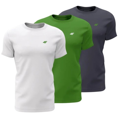 Koszulka męska 4F M1895 3pak granatowa, zielona, biała 4FWSS24TTSHM1895 90S 4F