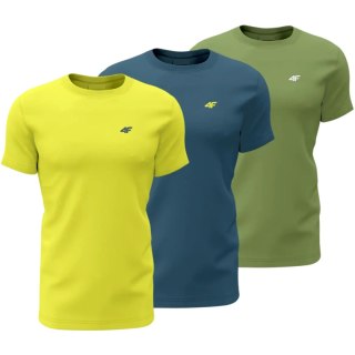 Koszulka męska 4F M1896 3pak oliwkowa, żółta, niebieska 4FWSS24TTSHM1896 90S 4F