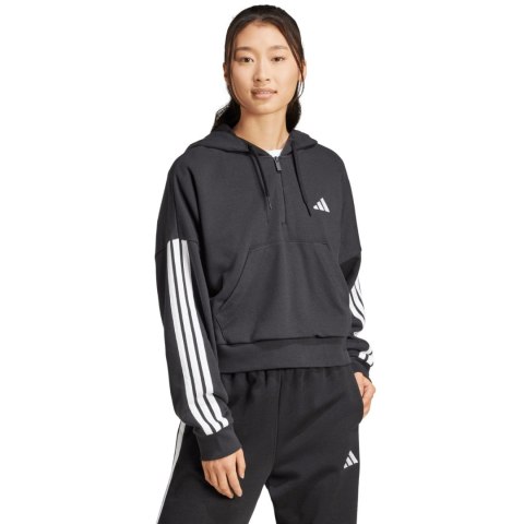 Bluza damska adidas Essentials 3-Stripes French Terry Quarter-Zip Hoodie czarna JN1956 Adidas
