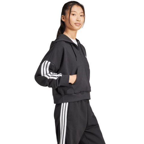 Bluza damska adidas Essentials 3-Stripes French Terry Quarter-Zip Hoodie czarna JN1956 Adidas