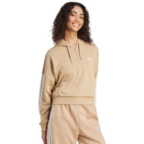 Bluza damska Essentials 3-Stripes French Terry Hoodie Quarter Zip beżowa JX7676 Adidas