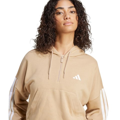 Bluza damska Essentials 3-Stripes French Terry Hoodie Quarter Zip beżowa JX7676 Adidas